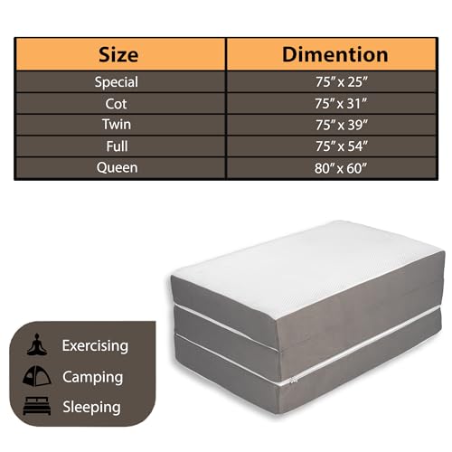 White 3-Inch Tri Folding Gel Memory Foam Mattress V810