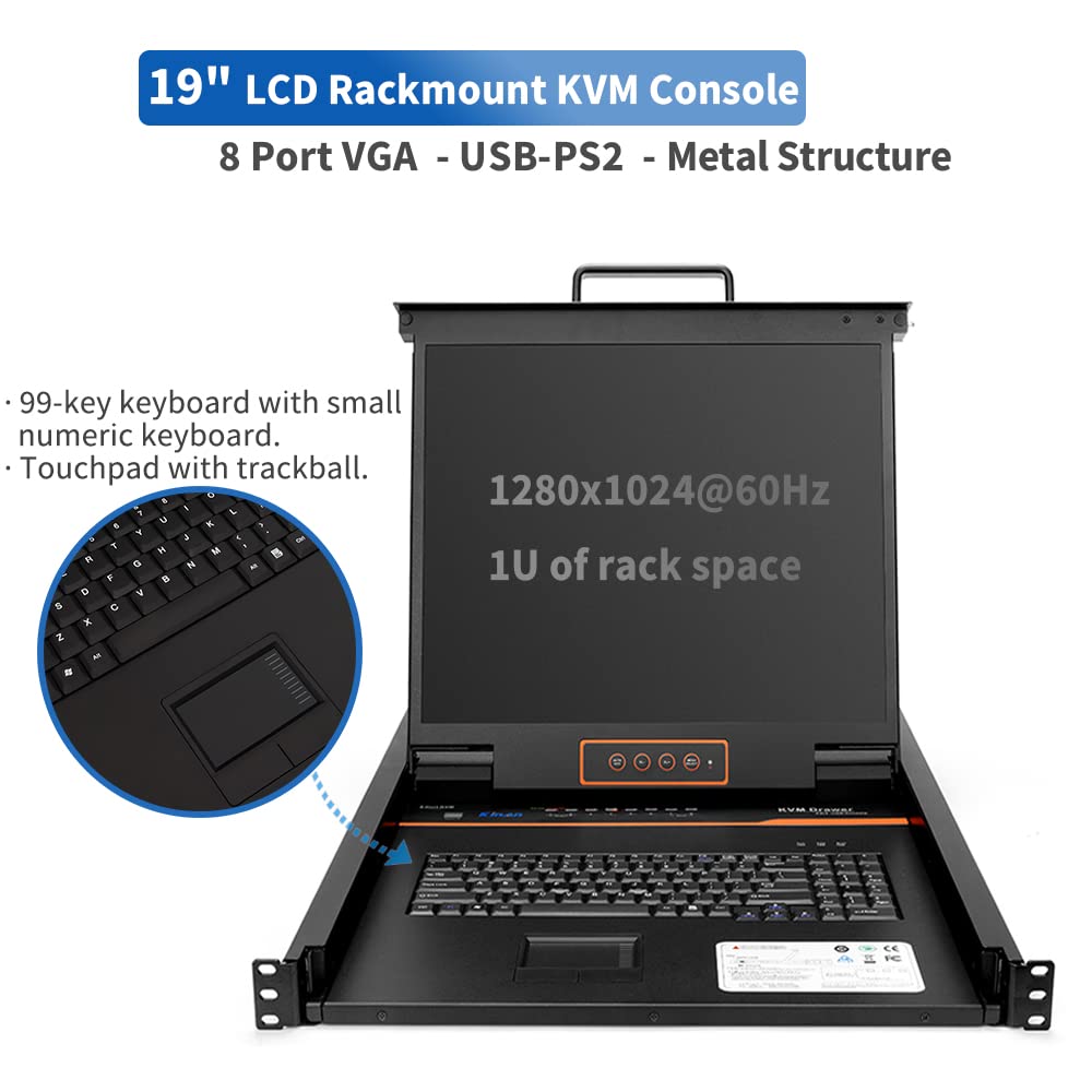 8 Port Rackmount KVM Console with 19 LCD Monitor, VGA, 1U, 1280×1024 W78324