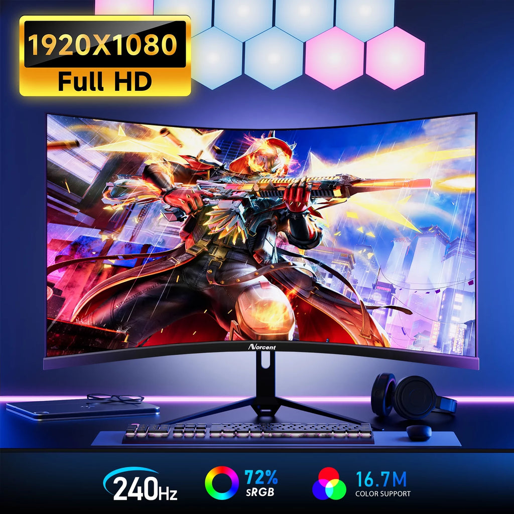 27-inch FHD VA Curved Gaming Monitor, 240Hz Refresh Rate, 1ms DisplayPort, HDMI, DP and Speakers I6730