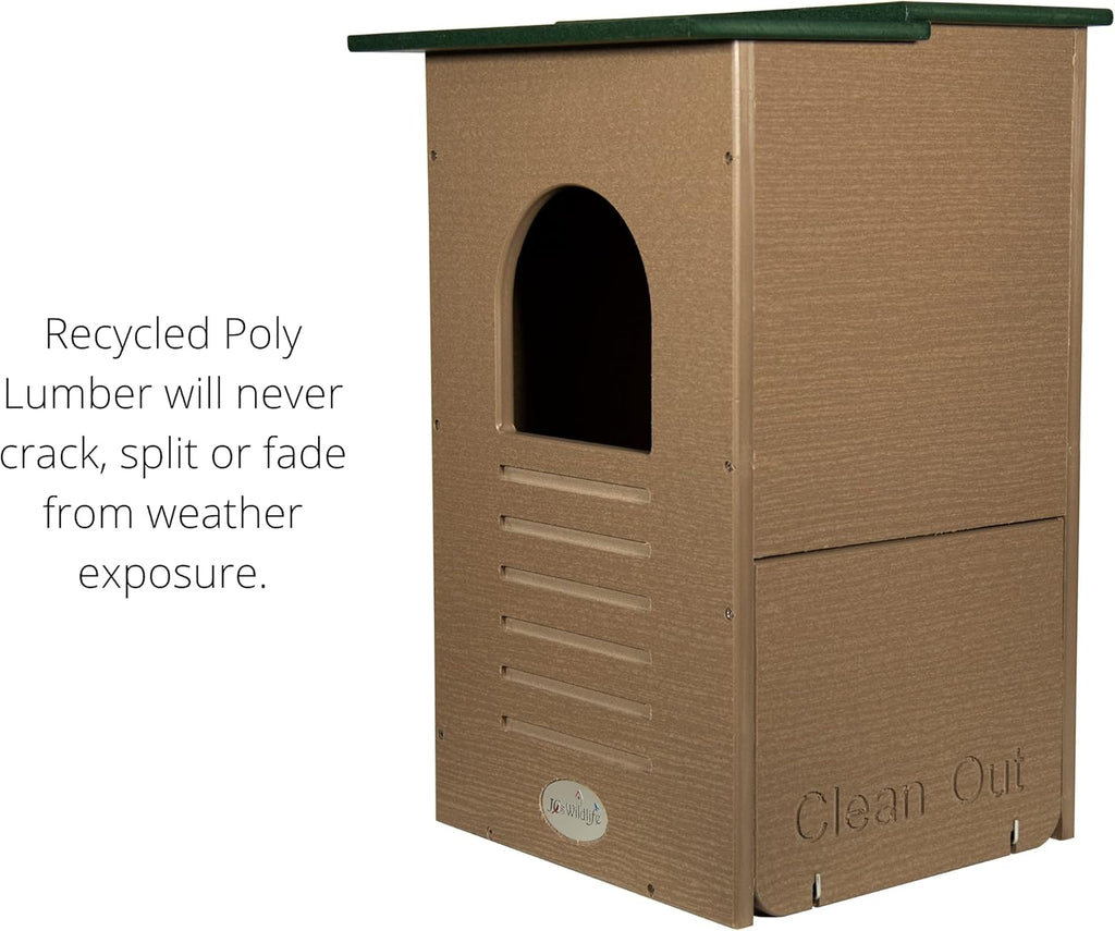 Recycled Poly Lumber Barred Owl Nesting Box with Mounting Hardware and Pine Shavings A7113