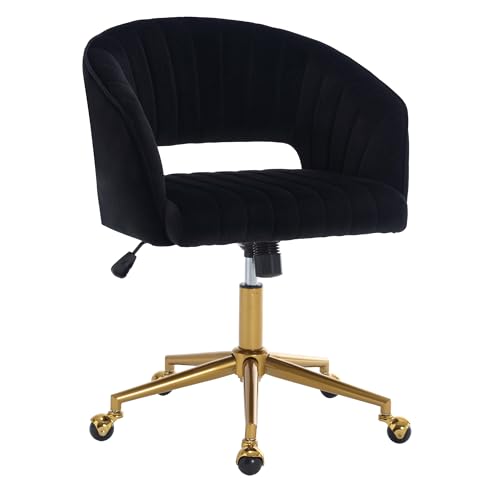Black Corduroy Height Adjustable Swivel Desk Chair with Gold Base O3763