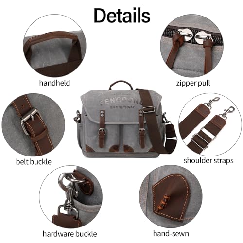Mens 15.6 Inch Waxed Canvas Genuine Leather Briefcase Shoulder Bag Black Gray K3970