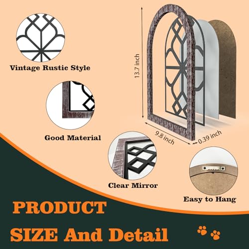 4 Set Arched Window Mirror Wall Decor, Wood Framed Distressed White S11319