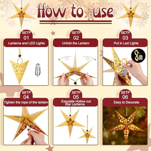 20 Set Christmas Paper Star Shape Lantern 2 Size 17.7 11.8 Hanging Ornaments with 20 LED Light White L146846