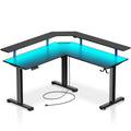 Black Electric Height Adjustable L Shaped Desk with LED Light and Power Outlet W539