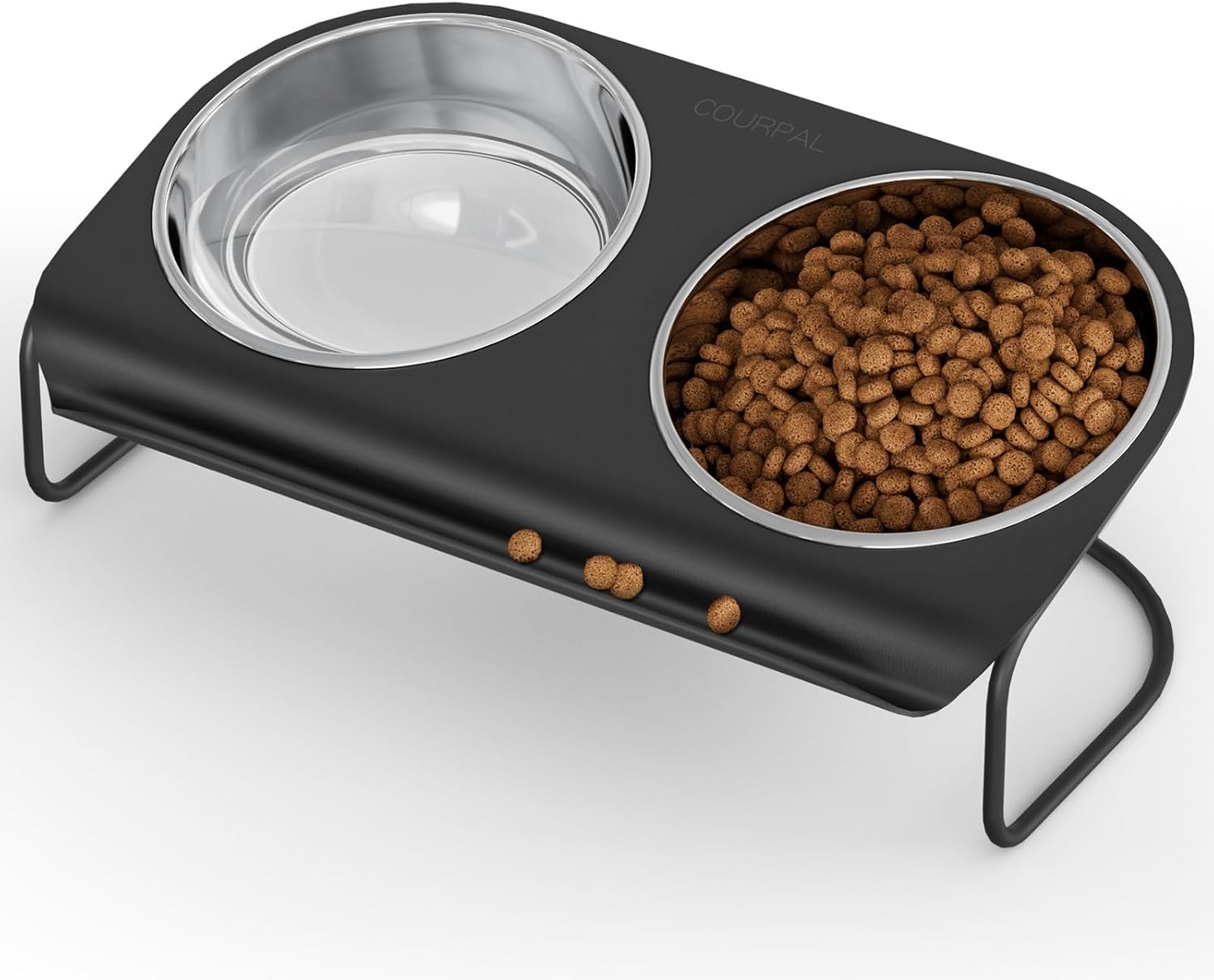 Raised Cat Food and Water Bowl Set with Stainless Steel Stand, 15° Tilted Elevated Cat Bowl, Double Metal Bowls T474477