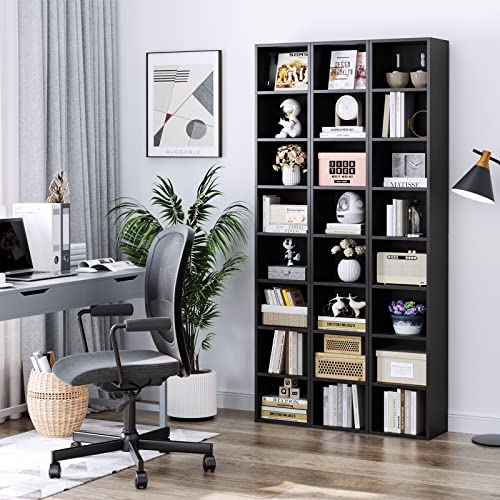 Black/Brown 8-Tier Media Tower Rack with Adjustable Shelves J133398