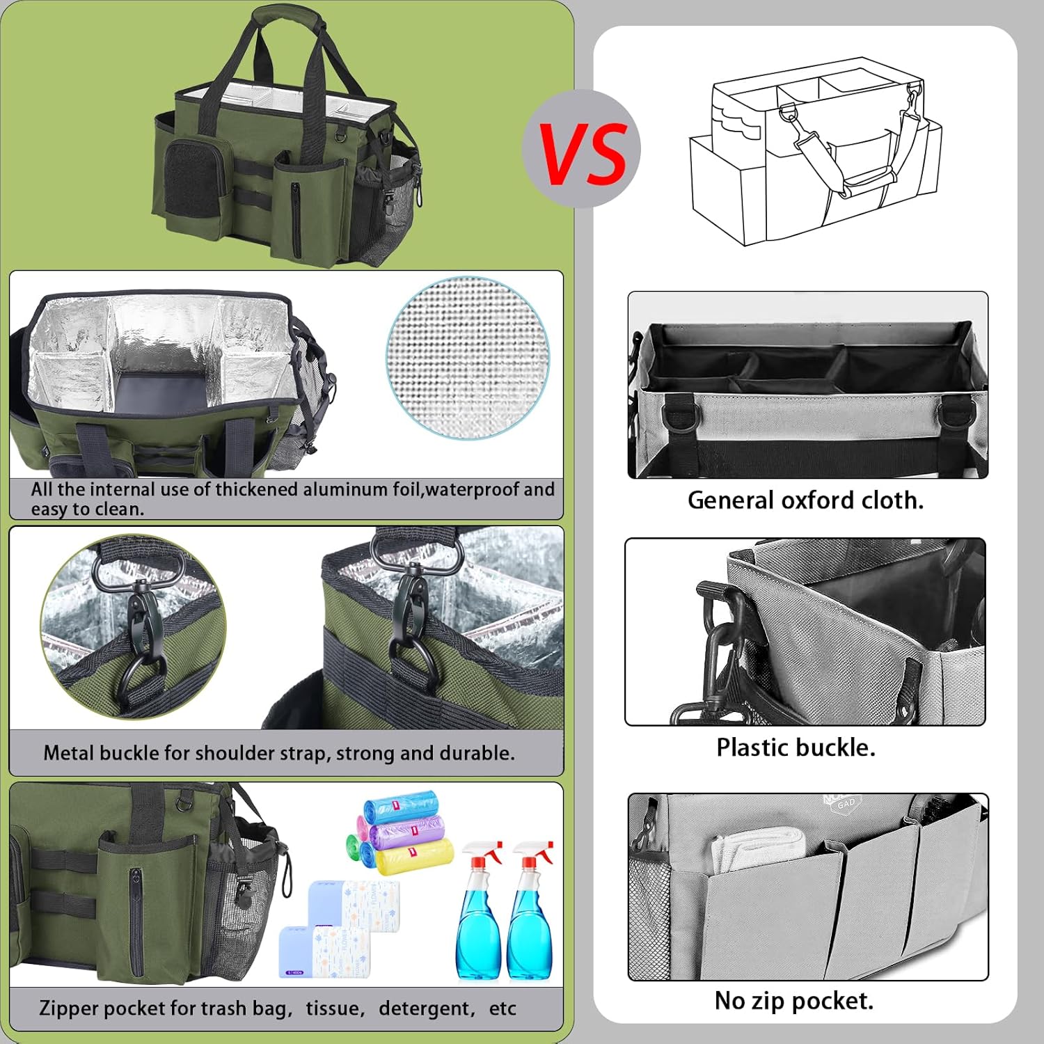 Green Cleaning Caddy Bag with Handles and Adjustable Shoulder Strap A12041
