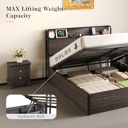 Full Size Wooden Platform Bed Frame with Storage Headboard W179194