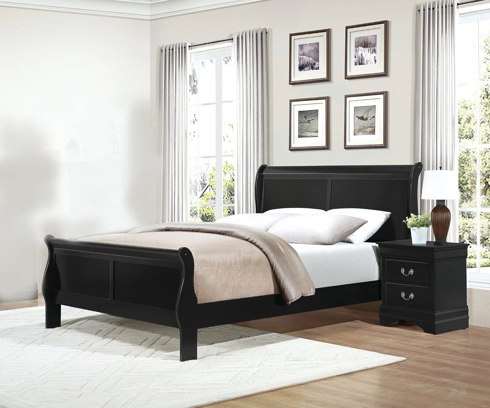 Black Finish 3pc Queen Bed and Nightstands Bedroom Set G83866