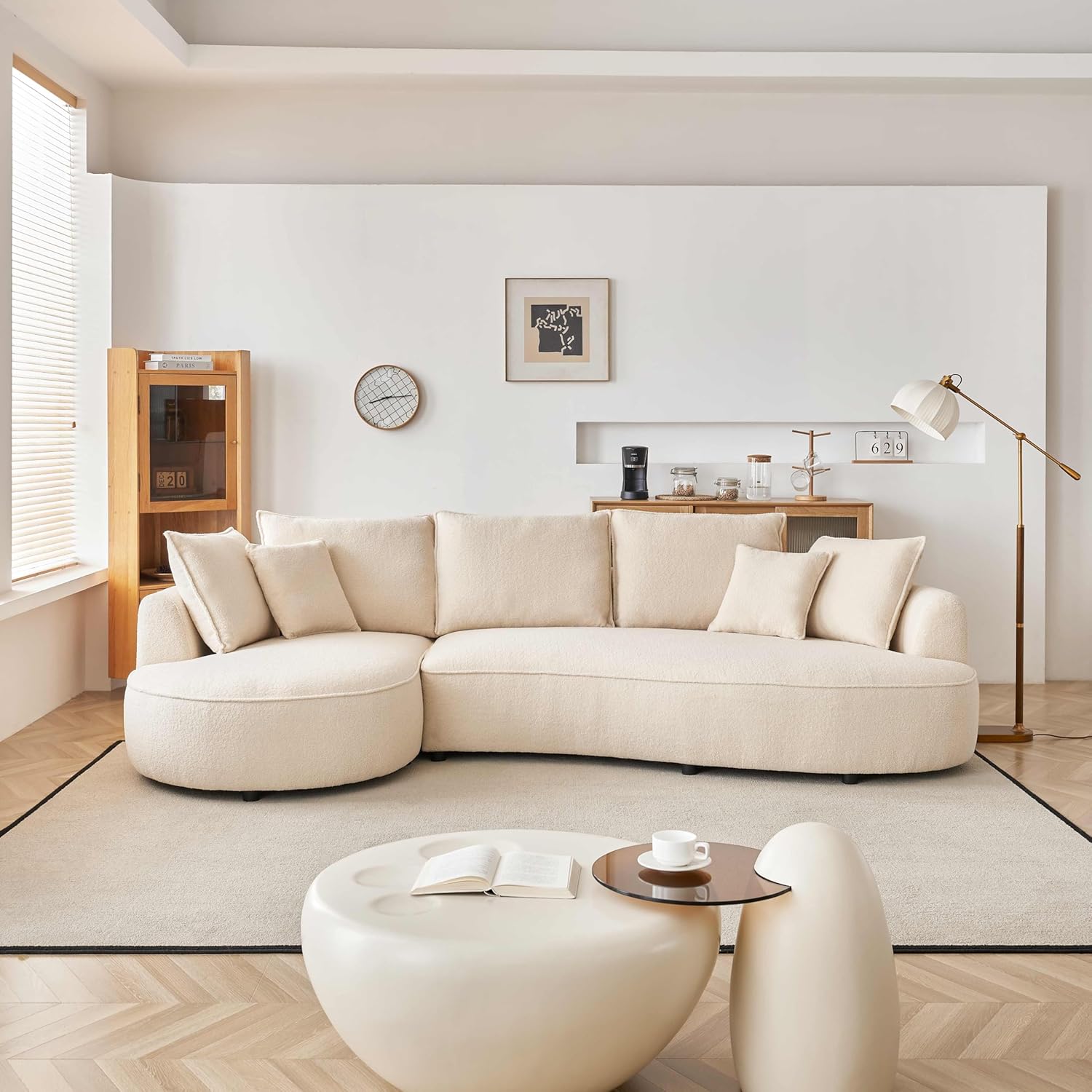 Beige Boucle Fabric Curved Modular Sectional Sofa R869156
