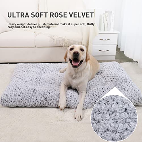 Washable Plush Dog Crate Bed, 35" x 23", Gray B68541