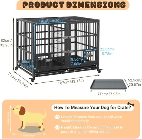 Heavy Duty Metal Dog Crate with Lockable Wheels and Removable Tray F483252