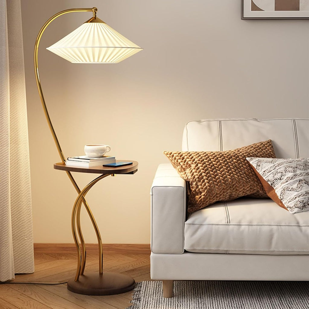 Mid Century Modern Floor Lamp with USB Charging Port and Wood Tray Table Z219948