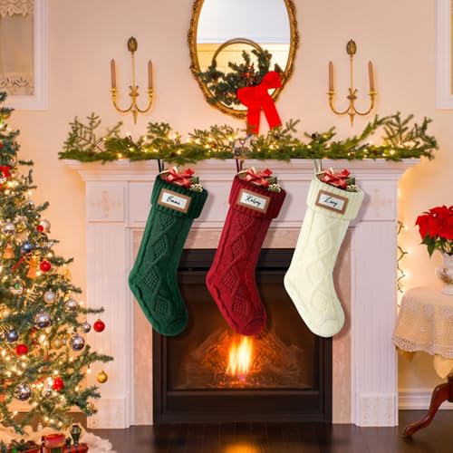 Red 18 Inch Cable Knit Christmas Stocking E52816