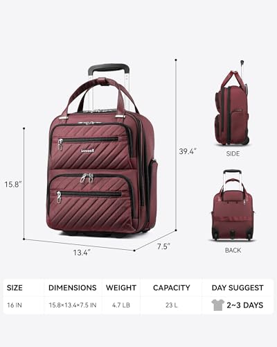 Black 16 Inch Soft Sided Underseat Carry On Luggage with Wheels R9575