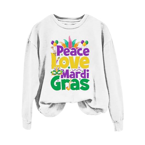 Mardi Gras Costume Letter Printed Round Neck Long Sleeve Top Tunic Tops K98792