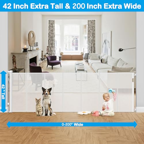 Reinforced 42 Inch Extra Tall Retractable Dog Gate Y460100