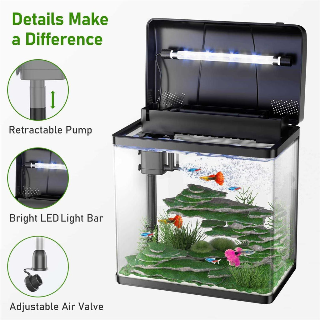 5 Gallon Glass Fish Tank with Air Pump LED Lights Filter J534733