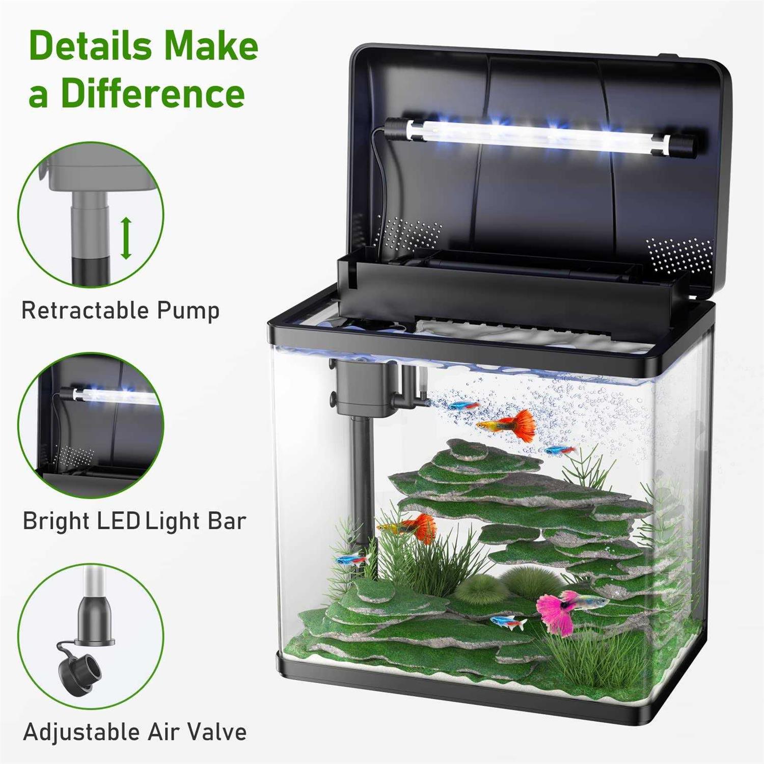 5 Gallon Glass Fish Tank with Air Pump LED Lights Filter J534733