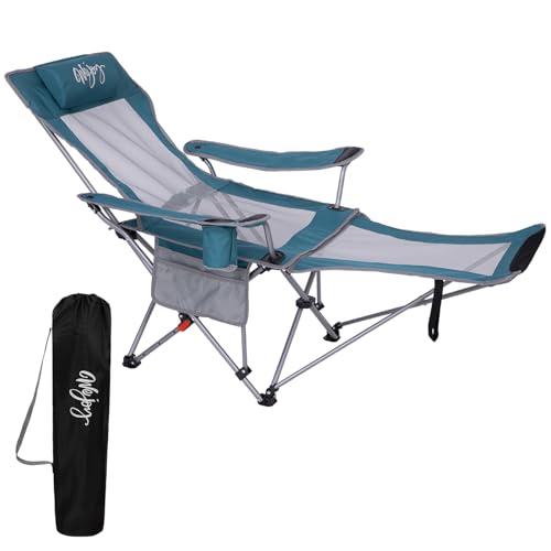 2-in-1 Reclining Camping Chair with Footrest Folding Lounge Chair with Adjustable Backrest U94600