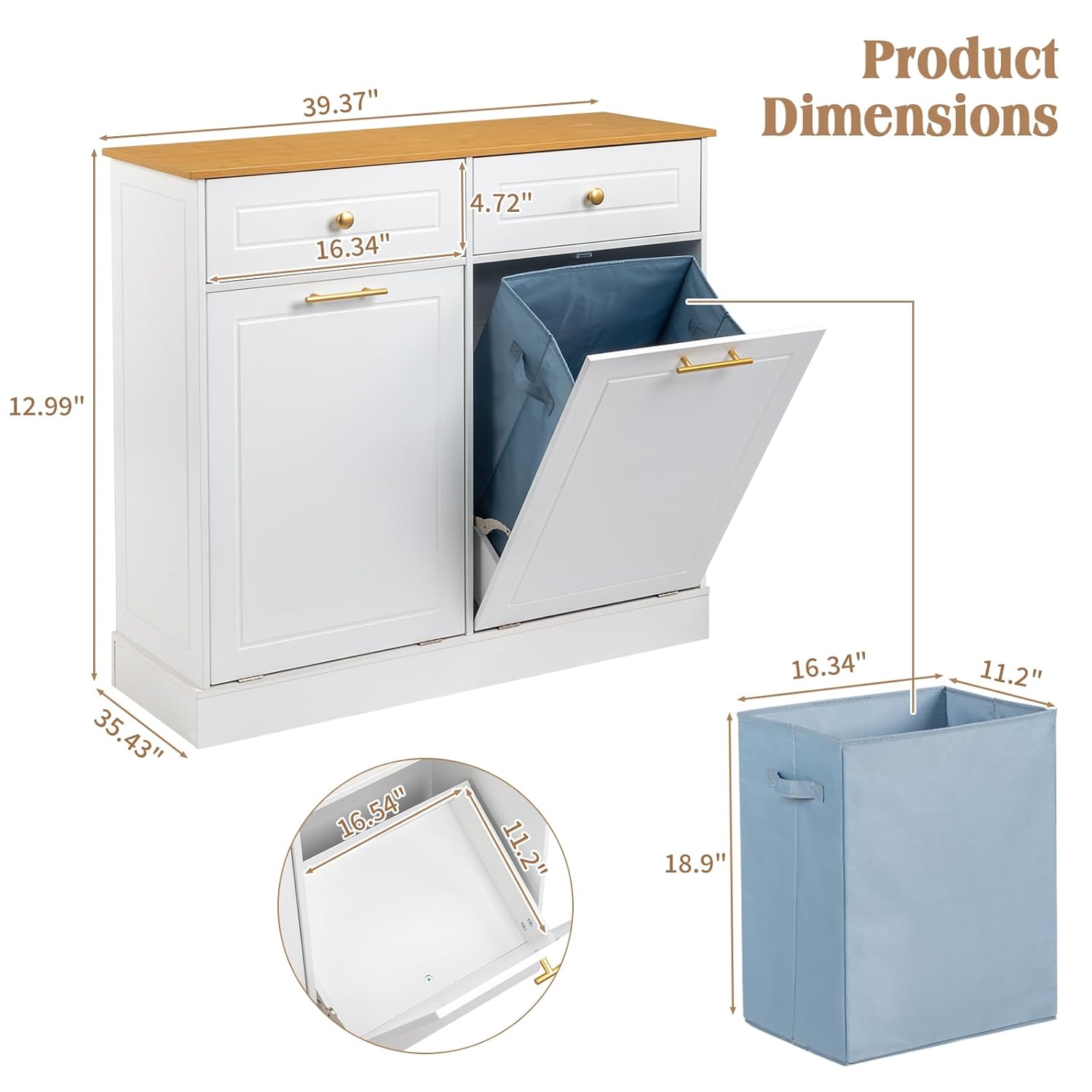 White 2 Doors 2 Drawers 2 Baskets Trash Cabinet J634