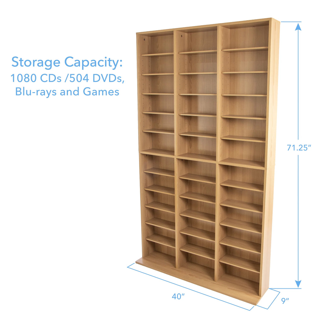 40"x71" Adjustable Wood Media Storage Shelf Bookcase L751