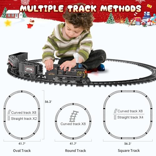 Metal Alloy Electric Train Set with Steam Locomotive, Cargo Cars & Tracks O1485