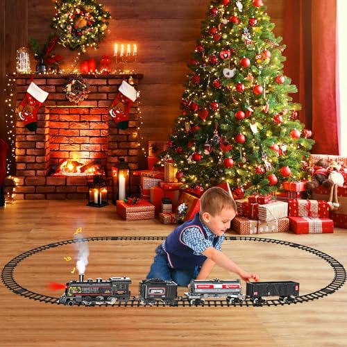 Metal Alloy Electric Train Set with Steam Locomotive, Cargo Cars & Tracks O1485