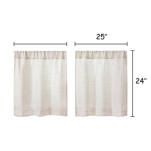 Natural Waffle Linen Kitchen Curtains 24 Inch Length 2 Panels F395