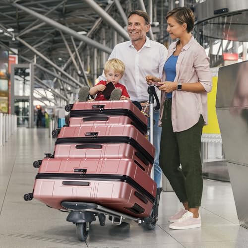 3 Piece Expandable Luggage Set PC+ABS Hard-Side Spinner Suitcase 20in 24in 28in Rose Gold M993931