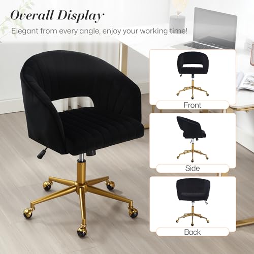 Black Corduroy Height Adjustable Swivel Desk Chair with Gold Base O3763