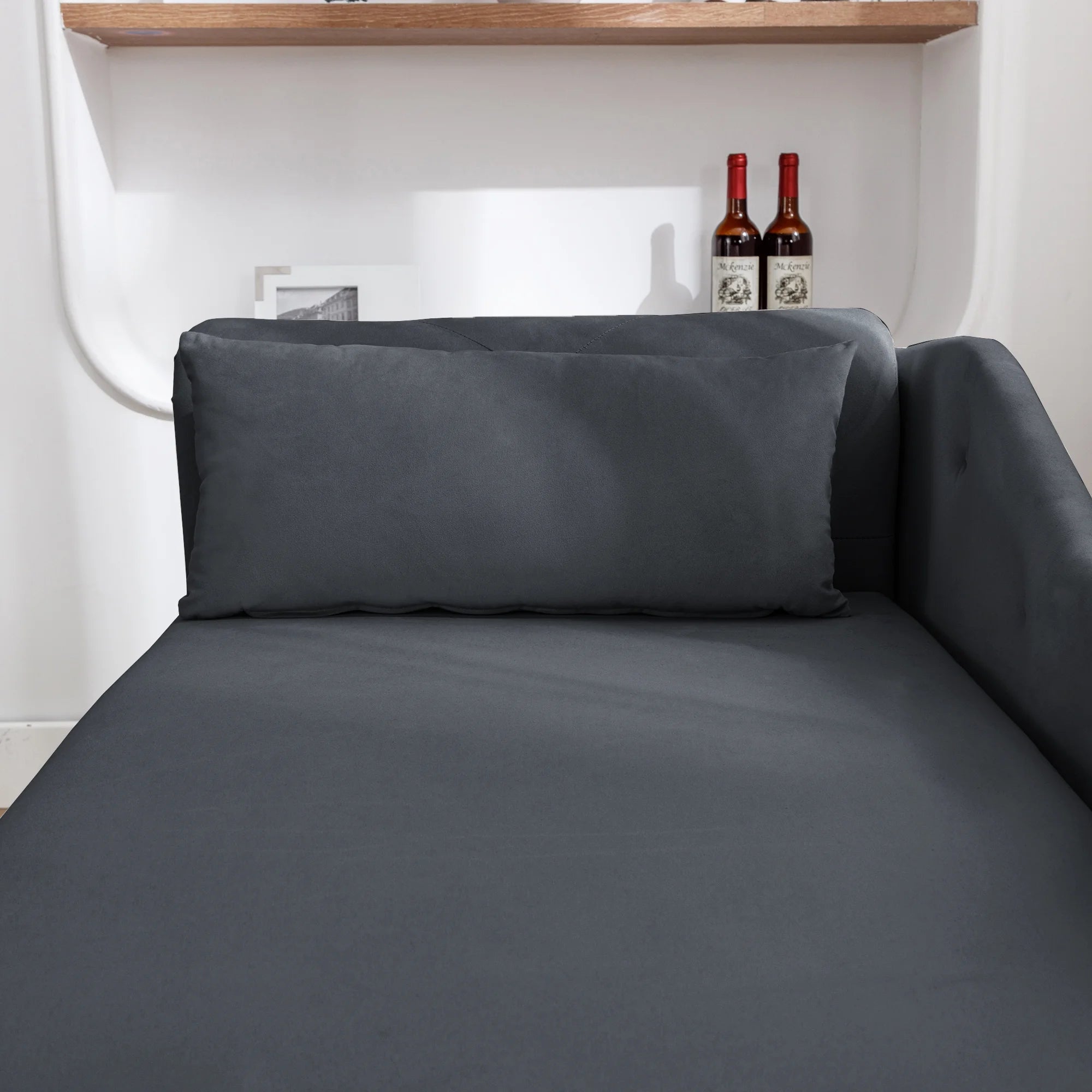 Black Velvet Chaise Lounge with Storage and Pillow C655