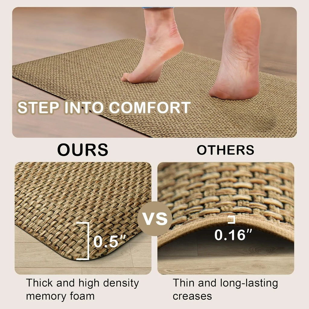 Beige Cushioned Anti-Fatigue Kitchen Mats 2PCS 17.3"x28" 17.3"x47" I6502