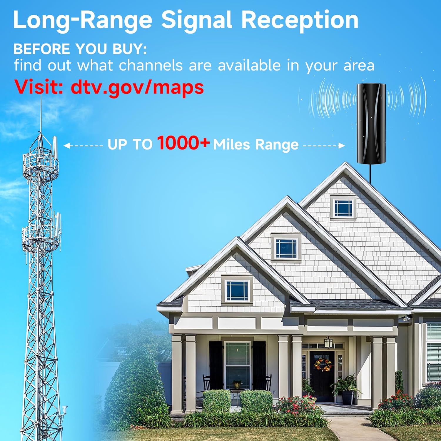 Digital TV Antenna with Amplifier Signal Booster and Coaxial Cable D23139