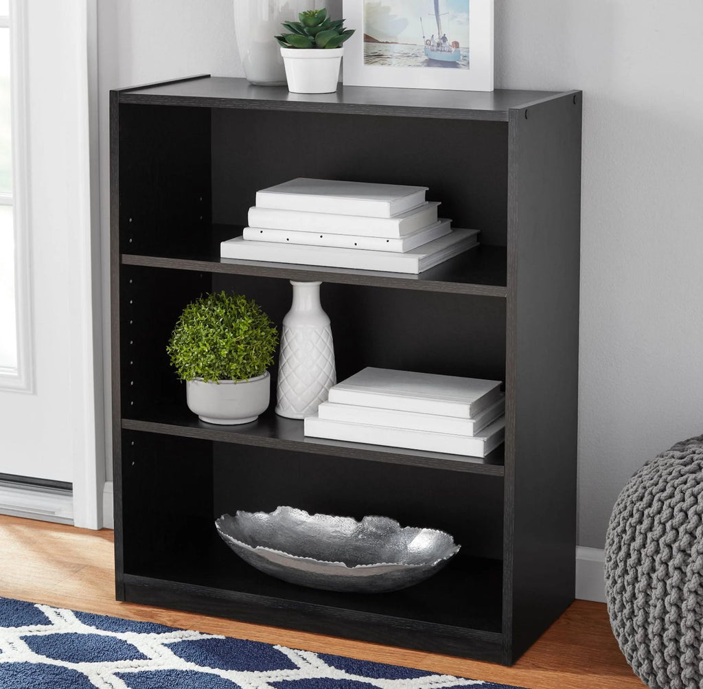 3-Shelf Bookcase with Adjustable Shelves, Black Oak E77347