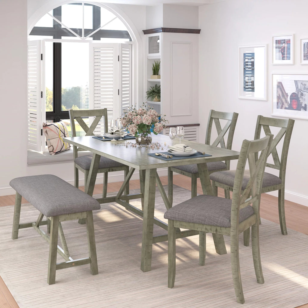 6 Piece Wood Dining Table Set Y60064