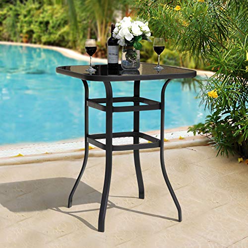 Black 5 Piece Patio Bar Set with Glass Table and 4 Swivel Chairs W4450