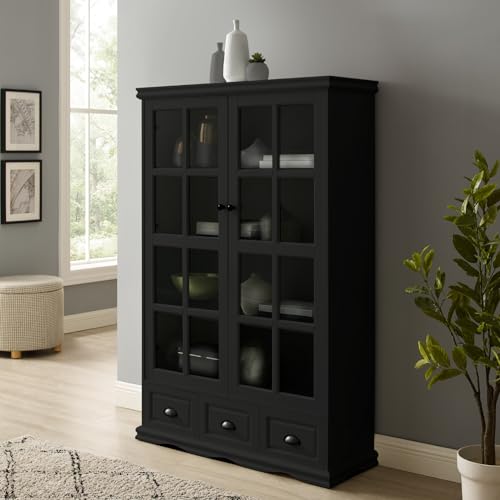 White Curio Cabinet with Adjustable Shelf and Tempered Glass Doors S250105