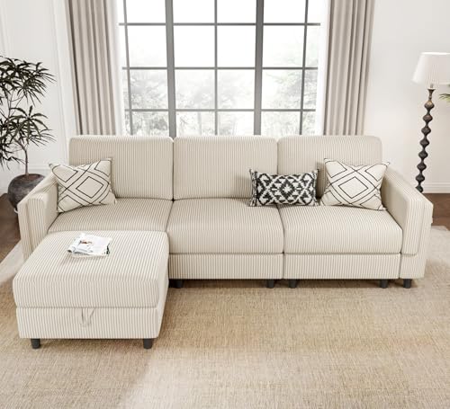 Modular Sectional Sofa Bed with Storage Ottoman, Beige H709781