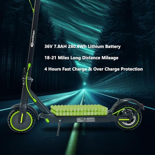 Electric Scooter with 500W Motor, 15-19MPH Max Speed, 18-21 Miles Range, 8.5" Solid Tires, 7.8AH Battery, Foldable (Green) H22103