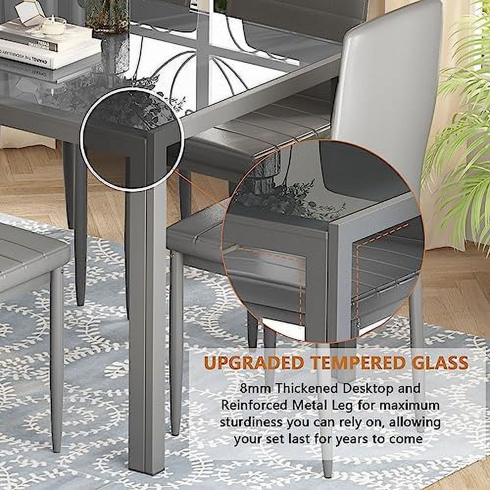 5 Piece Faux Marble Dining Table and PU Leather Chairs Set N854