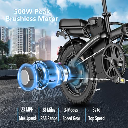 14" Mini Folding Electric Bike with 48V12AH Removable Battery O199676