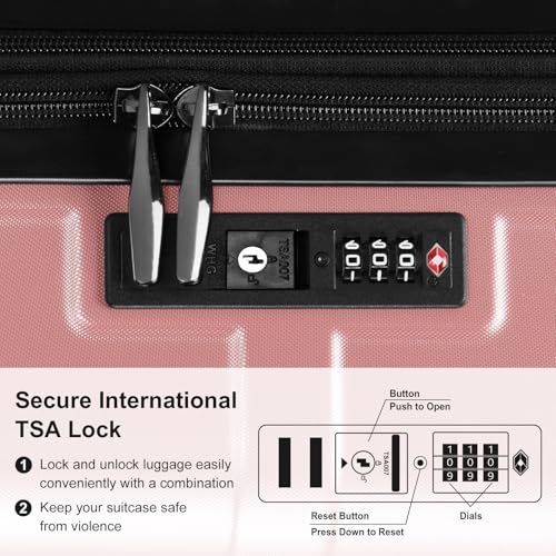 3 Piece Expandable Luggage Set PC+ABS Hard-Side Spinner Suitcase 20in 24in 28in Rose Gold M993931