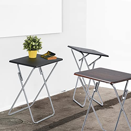 Folding Table with Wood Top Metal Frame, 14.1 x 18.9 x 26 in F788