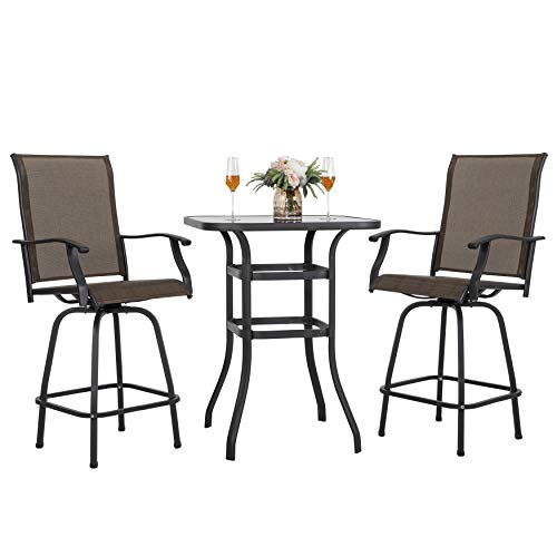 Black 5 Piece Patio Bar Set with Glass Table and 4 Swivel Chairs W4450