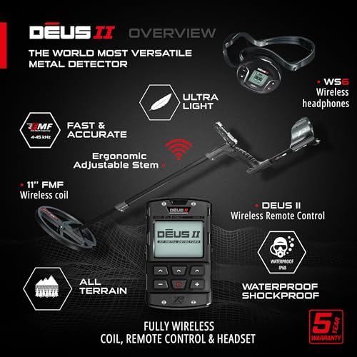 Waterproof Multi Frequency Metal Detector with 9" FMF Coil, Remote Control, WS6 Wireless Headphones & S-Telescopic Stem D208119