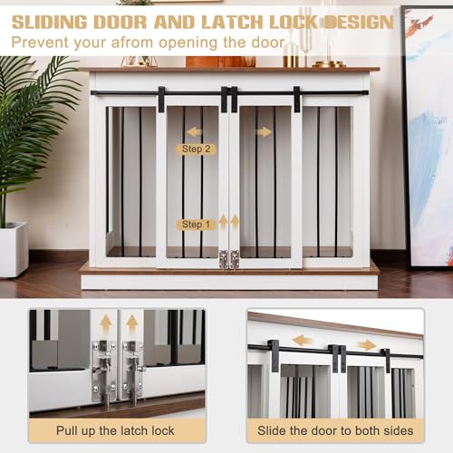 Black 72''W*24''D*35''H Wooden Dog Crate with Room Divider & 3 Drawer Double Doors F488535