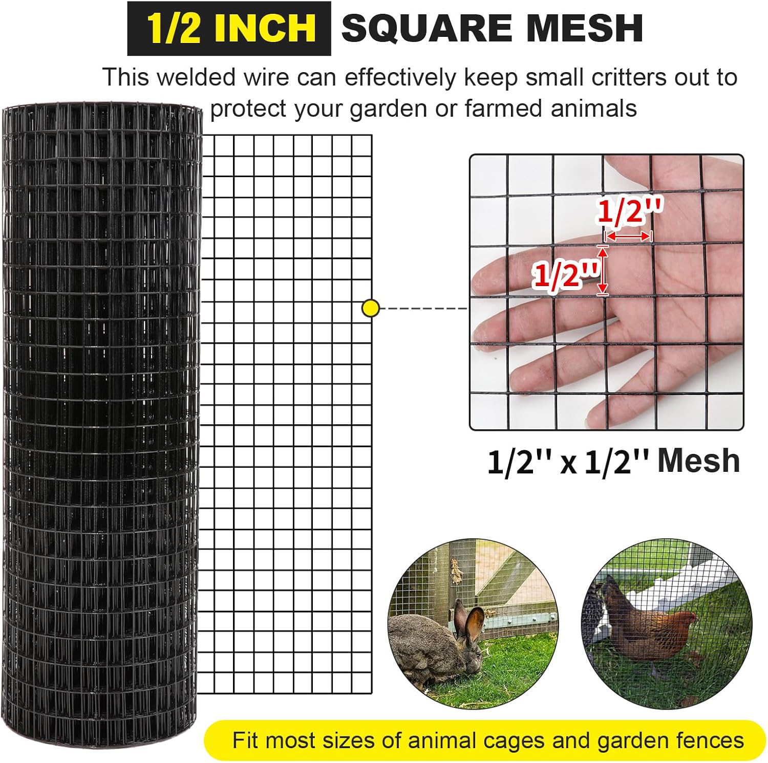 24'' x 100' 1/2inch 16 Gauge Black Vinyl Coated Welded Fence Mesh G280095