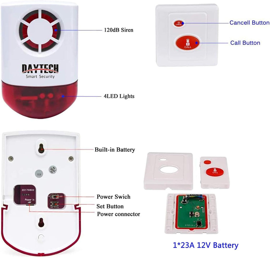 Remote Emergency Strobe Siren Alarm Kit Waterproof Outdoor Loud Panic Sos Warning System 800ft 1 Red Flashing Siren + 4 Call Buttons P866866